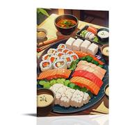 XMHMYHZJ Poster alimentaire avec une variété de sushis sur la table Décoration murale moderne à suspendre 60 x 90 cm