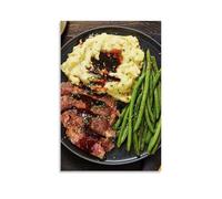 XMHMYHZJ Poster alimentaire d'une assiette avec du steak à côté de la purée de pommes de terre et décoration murale moderne à suspendre 60 x 90 cm