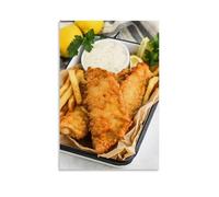 XMHMYHZJ Poster alimentaire pour poisson et frites avec coin de citron sur le côté - Décoration murale moderne à suspendre - 30 x 45 cm