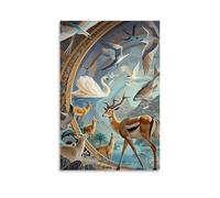 XMHMYHZJ Poster animal avec de nombreux grands oiseaux blancs et noirs autour d'un plan d'eau Décoration murale moderne à suspendre 30 x 45 cm