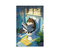 XMHMYHZJ Poster animal avec petit animal assis sur les toilettes lisant un journal Décoration murale moderne à suspendre 60 x 90 cm