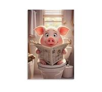 XMHMYHZJ Poster animal avec visage de cochon lisant un journal sur les toilettes Décoration murale moderne à suspendre 30 x 45 cm