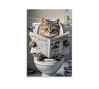 XMHMYHZJ Poster animal chat lisant un journal sur les toilettes Décoration murale moderne à suspendre 50 x 75 cm