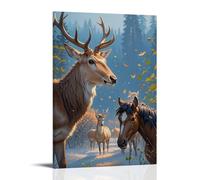 XMHMYHZJ Poster animal représentant un cerf avec des bois avec feuillage d'automne dans le mur Art mural Décoration murale moderne à suspendre 50 x 75 cm