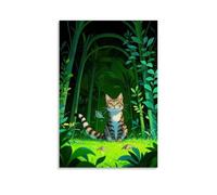 XMHMYHZJ Poster animal représentant un chat assis paisiblement seul parmi un feuillage vert Décoration murale moderne à suspendre 20 x 30 cm