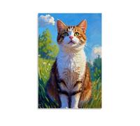 XMHMYHZJ Poster animal représentant un chat dans un paysage regardant vers le haut, décoration murale moderne à suspendre, 40 x 60 cm
