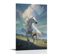 XMHMYHZJ Poster animal représentant un cheval courant dans un champ avec des moutons derrière une décoration murale moderne à suspendre 30 x 45 cm