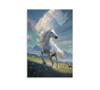 XMHMYHZJ Poster animal représentant un cheval courant dans un champ avec des moutons derrière une décoration murale moderne à suspendre 30 x 45 cm
