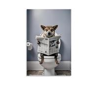 XMHMYHZJ Poster animal représentant un chien assis dans les toilettes et lisant un journal Décoration murale moderne 30 x 45 cm
