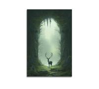 XMHMYHZJ Poster animal représentant un élan regardant dans la jungle à distance Décoration murale moderne à suspendre 60 x 90 cm