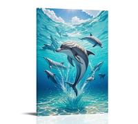 XMHMYHZJ Poster animal représentant un groupe de dauphins et de soleil brillant Décoration murale moderne à suspendre 40 x 60 cm