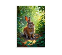 XMHMYHZJ Poster animal représentant un lapin dans les bois regardant quelque chose d'art mural décoration moderne à suspendre 60 x 90 cm