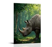 XMHMYHZJ Poster animal représentant un rhinocéros buvant un ruisseau sur une zone couverte Décoration murale moderne à suspendre 50 x 75 cm