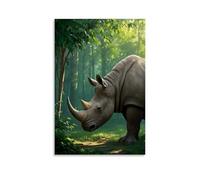 XMHMYHZJ Poster animal représentant un rhinocéros buvant un ruisseau sur une zone couverte Décoration murale moderne à suspendre 50 x 75 cm