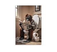 XMHMYHZJ Poster animal représentant un singe assis sur les toilettes lisant un journal Décoration murale moderne à suspendre 50 x 75 cm