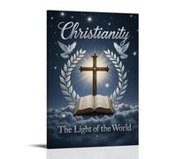 XMHMYHZJ Poster chrétien avec Bible ouverte, symboles de paix et lumières étoiles, décoration murale moderne à suspendre, 40 x 60 cm