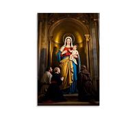 XMHMYHZJ Poster chrétien dans une église avec une femme adulte et des enfants en prière - Décoration murale moderne à suspendre - 50 x 75 cm