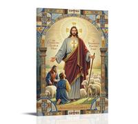 XMHMYHZJ Poster chrétien de Jésus devant un mouton et une croix Décoration murale moderne à suspendre 60 x 90 cm