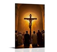 XMHMYHZJ Poster chrétien de Jésus sur la croix est posé devant les gens Décoration murale moderne à suspendre 40 x 60 cm