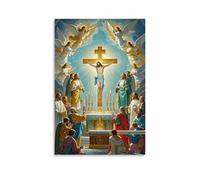 XMHMYHZJ Poster chrétien représentant Jésus sur une croix avec des anges et des anges autour de lui Décoration murale moderne à suspendre 50 x 75 cm