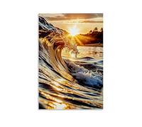 XMHMYHZJ Poster d'art avec photo d'une vague qui se brise dans l'océan au coucher du soleil - Décoration murale moderne à suspendre - 20 x 30 cm