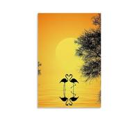 XMHMYHZJ Poster d'art avec trois flamants roses marchant le long de l'eau au coucher du soleil - Décoration murale moderne à suspendre - 20 x 30 cm