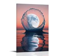 XMHMYHZJ Poster d'art imprimé de la pleine lune est encadrée par une vague qui s'écrase - Décoration murale moderne à suspendre - 50 x 75 cm