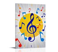XMHMYHZJ Poster de musique avec notes de musique colorées en soleil jaune brillant derrière lui, décoration murale moderne à suspendre, 40 x 60 cm