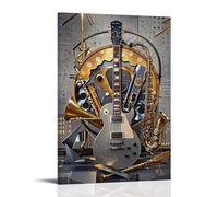 XMHMYHZJ Poster de musique fabriqué à partir d'instruments métalliques comme une guitare et un saxophone - Décoration murale moderne à suspendre (50 x 75 cm)