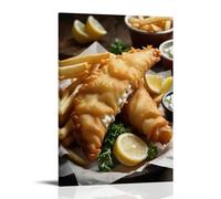 XMHMYHZJ Poster de nourriture pour restaurant Fish And Chips, citrons et sauces - Décoration murale moderne à suspendre - 20 x 30 cm
