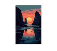 XMHMYHZJ Poster de paysage, coucher de soleil derrière la mer, art mural, décoration moderne, affiche d'art à suspendre, 60 x 90 cm