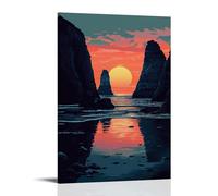 XMHMYHZJ Poster de paysage, coucher de soleil derrière la mer, art mural, décoration moderne, affiche d'art à suspendre, 50 x 75 cm