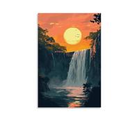 XMHMYHZJ Poster de paysage, coucher de soleil derrière une cascade, art mural, décoration moderne, affiche d'art à suspendre, 50 x 75 cm