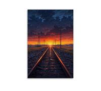 XMHMYHZJ Poster de paysage de voies ferrées s'étendant vers le coucher du soleil - Décoration murale moderne à suspendre - 40 x 60 cm