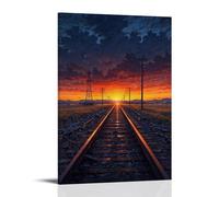 XMHMYHZJ Poster de paysage de voies ferrées s'étendant vers le coucher du soleil - Décoration murale moderne à suspendre - 40 x 60 cm