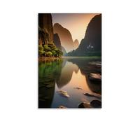 XMHMYHZJ Poster de paysage du beau paysage avec une rivière et une rive rocheuse Décoration murale moderne à suspendre 60 x 90 cm