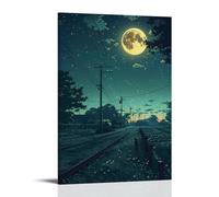 XMHMYHZJ Poster de paysage du ciel nocturne avec pleine lune et voies ferrées - Décoration murale moderne à suspendre - 30 x 45 cm