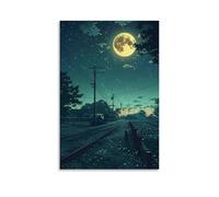 XMHMYHZJ Poster de paysage du ciel nocturne avec pleine lune et voies ferrées - Décoration murale moderne à suspendre - 50 x 75 cm