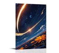 XMHMYHZJ Poster de paysage représentant le coucher de soleil sur un champ lointain avec des fleurs jaunes Décoration murale moderne à suspendre 30 x 45 cm
