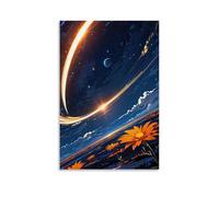 XMHMYHZJ Poster de paysage représentant le coucher de soleil sur un champ lointain avec des fleurs jaunes Décoration murale moderne à suspendre 60 x 90 cm