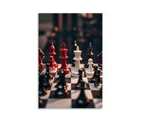 XMHMYHZJ Poster d'échecs avec roi rouge et noir debout au centre, entouré d'autres pièces d'échiquier - Décoration murale moderne à suspendre - 60 x 90 cm