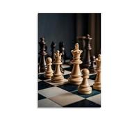 XMHMYHZJ Poster d'échecs avec rois et reines en bois sur une table à carreaux Décoration murale moderne à suspendre 30 x 45 cm