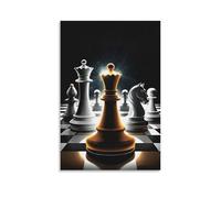 XMHMYHZJ Poster d'échecs avec un pion doré sur une table en pierre noire - Décoration murale moderne à suspendre - 50 x 75 cm