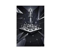 XMHMYHZJ Poster d'échecs pour une exposition d'art contemporain créé avec des pièces en noir et blanc Décoration murale moderne à suspendre 50 x 75 cm