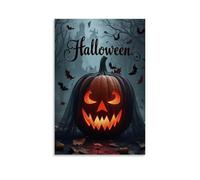 XMHMYHZJ Poster d'Halloween avec citrouille lumineuse avec chauve-souris - Comme une tête entourée d'arbres dans une forêt sombre Décoration murale moderne à suspendre 40 x 60 cm