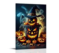 XMHMYHZJ Poster d'Halloween avec citrouilles, sorcières et citrouilles éclairées - Décoration murale moderne à suspendre - 60 x 90 cm