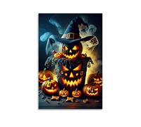 XMHMYHZJ Poster d'Halloween avec citrouilles, sorcières et citrouilles éclairées - Décoration murale moderne à suspendre - 60 x 90 cm