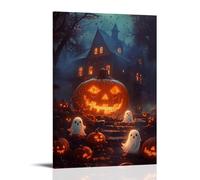 XMHMYHZJ Poster d'Halloween avec fantômes, citrouilles et une maison effrayante - Décoration murale moderne à suspendre - 30 x 45 cm