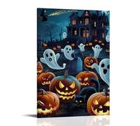 XMHMYHZJ Poster d'Halloween avec fantômes et citrouilles dans un cimetière Décoration murale moderne à suspendre 30 x 45 cm