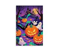 XMHMYHZJ Poster d'Halloween avec fantômes et citrouilles fantômes Décoration murale moderne à suspendre 60 x 90 cm